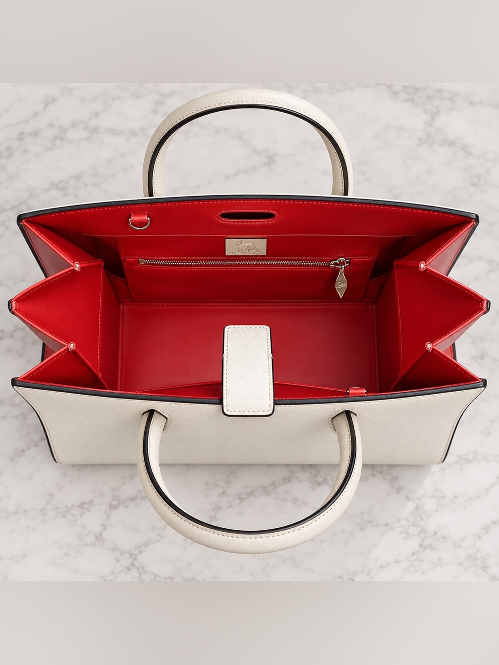 Christian Louboutin Paloma Medium Leather Tote – Ivory/White with Red Interior! - Picture 9 of 17